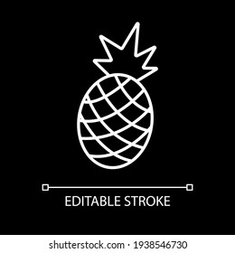 Pineapple white linear icon for dark theme. Tropical fruit. Exotic food. Vitamin and nutrient. Thin line customizable illustration. Isolated vector contour symbol for night mode. Editable stroke
