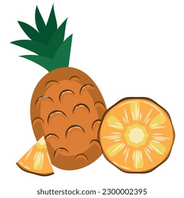 Pineapple whole and cut into halves