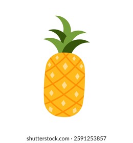 Pineapple whole fruit. Hand drawn colorful natural tropical fruit flat cartoon vector illustration