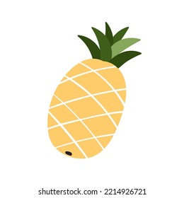 Pineapple, whole fruit icon. Exotic tropical vitamin food with yellow skin and leaf top. Fresh ripe ananas. Sweet natural eating. Flat vector illustration isolated on white background