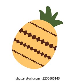 Pineapple whole fruit icon. Ripe sweet vitamin food. Tropical exotic healthy eating. Colored flat vector illustration isolated on white background