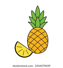 Pineapple whole and sliced vector illustration.