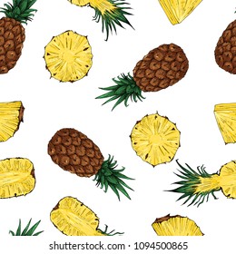 Piña entera y rodajas sin fisuras, vectorial