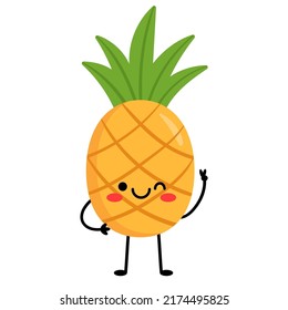 Pineapple winks. Cartoon character pineapple with arms and legs, with different emotions. Vector illustration isolated on white background