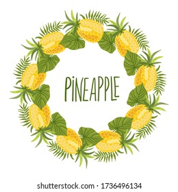 Correa o borde de piña. Frutos tropicales de verano aislados en un fondo blanco. Citrus con estilo dibujado a mano. Diseño nórdico escandinavo para la moda o el interior o la cubierta o textil o de fondo. 