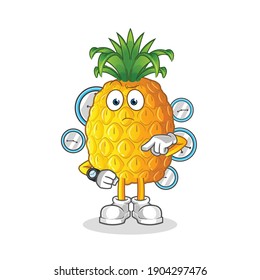pineapple with wristwatch cartoon. cartoon mascot vector