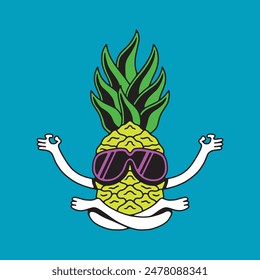 pineapple with yoga glasses on a blue background