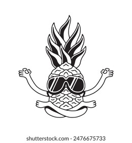pineapple with yoga glasses on a white background