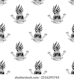 pineapple with yoga glasses on a white background