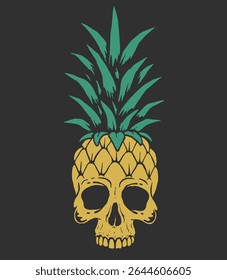 Abacaxi, ananas como uma cabeça de crânio. Imprime a ilustração design.Vetor