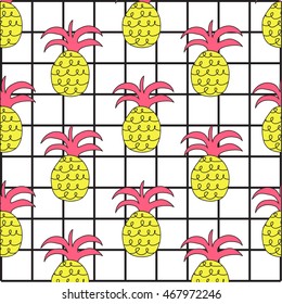 pineapple,fruit.Set of creative trendy art posters with pineapples. Hand drawn textures. Vector.