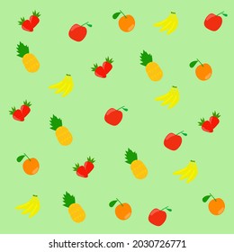 Pineapples apples bananas oranges strawberries vector pattern for background or texture 