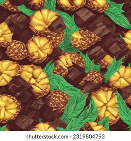 Pineapples and chocolate vector graphics realistic background food pattern