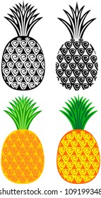 pineapples collection isolated on White background. Vector illustration