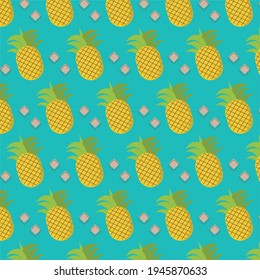 Pineapples colorful pattern with blue background.Transparent pattern