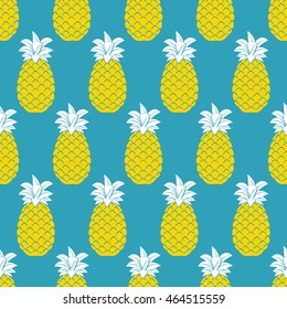 Pineapples colorful seamless pattern. Tropic fruits background. Simple flat style vector.