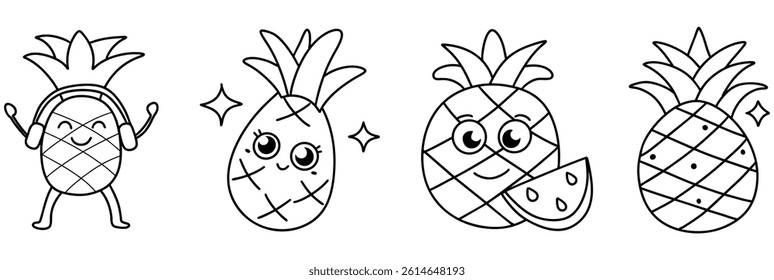 A Pineapples come alive in fun designs showcasing joy and freshness with vibrant expressions and playful elements