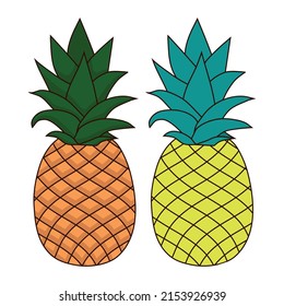 Pineapples exotic fruit. Vector illustration. Greeting cards, posters.