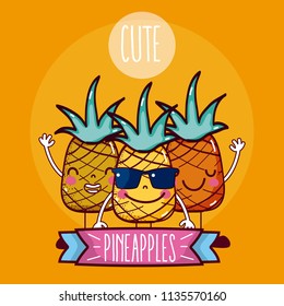 Pineapples fruits friends cartoon