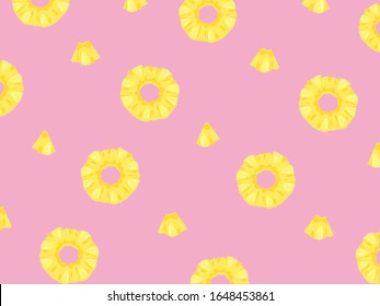 Pineapples fruits set Vector Repeat seamless shape pattern on rouge pink tropical color backgorund. Great for fabric, packaging, wallpaper, invitations. Summer colorful tropical textile print.