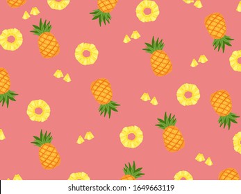 Pineapples fruits set Vector Repeat seamless shape pattern on pink tone tropical color backgorund. Great for fabric, packaging, wallpaper, invitations. Summer colorful tropical textile print.