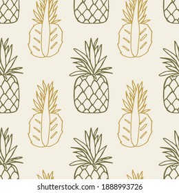 Pineapples and half a pineapple. Vector pattern for printing on textiles.