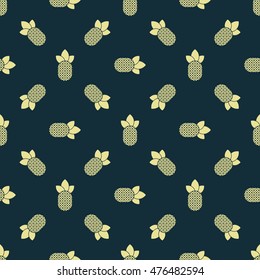 Pineapples isolated on blue background. Vector illustration. Seamless pattern