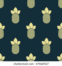 Pineapples isolated on blue background. Vector illustration. Seamless pattern