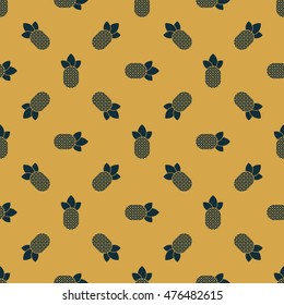 Pineapples isolated on gold background. Vector illustration. Seamless pattern