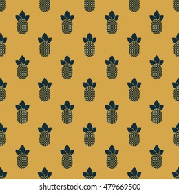 Pineapples isolated on gold background. Vector illustration. Seamless pattern