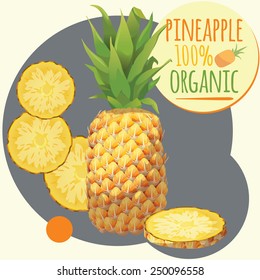 Pineapples in on an abstract background, slices of pineapple