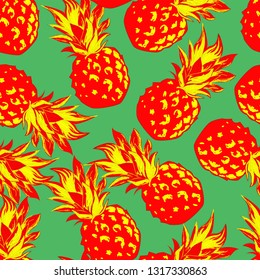 Pineapples  on a white background. Seamless vector pattern.
