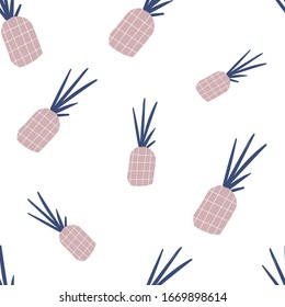 Pineapples on the white background. Vector seamless pattern with tropical fruit. Seamless Doodle Fruit Background Pattern. Vector Illustration. 