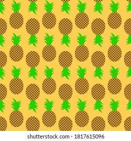 Pineapples on a yellow background, seamless pattern, texture for design, vector illustration