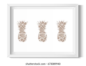Pineapples pattern in a white frame. Three  ananas abstract vector illustration for design and print. Modern style