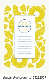 Pineapples pieces design template. Hand drawn vector tropical fruit illustration. Engraved style ananas fruit banner. Vintage food frame.