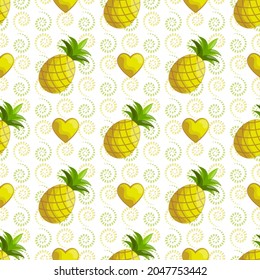 pineapples print seamless pattern swirls fabric textile