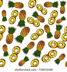 Pineapples seamless pattern. Background for design of packaging, cover, textiles, wallpaper.