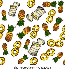 Pineapples seamless pattern. Background for design of packaging, cover, textiles, wallpaper.