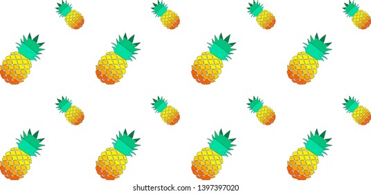 Pineapples - seamless pattern. Colorful multi-colored funny pineapples on white background. Vector isolate cheerful cartoon drawing.