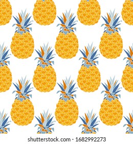 Pineapples seamless pattern. Cute summer print for textiles. Vector illustration.