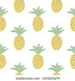 Ananas nahtloses Muster. Exotische tropische Früchte einfache Wiederholung Hintergrund. Lebensmittelspalte für Textilien, Verpackungen, Papier und Design, Vektorgrafik