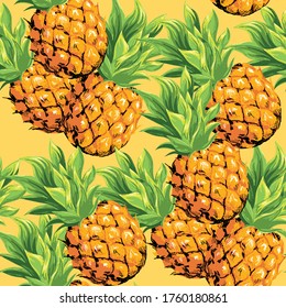 Pineapples Seamless pattern with fresh ripe tropical fruits.