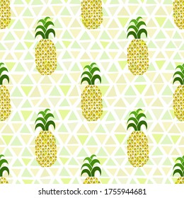 Pineapples seamless pattern. Hand-drawn. Tropical vector fruits. Doodle. Geometric ornament. Decorative elements. For textiles, fabrics, wallpapers, wrapping paper.