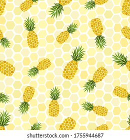 Pineapples seamless pattern. Hand-drawn. Tropical vector fruits. Doodle. Geometric ornament. Decorative elements. For textiles, fabrics, wallpapers, wrapping paper.