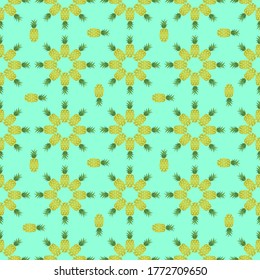 Pineapples seamless pattern. Hand-drawn. Tropical vector fruits. Doodle. Geometric ornament. Decorative elements. For textiles and fabrics, wallpapers and wrapping paper.
