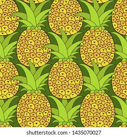 Pineapples seamless pattern. Tropical background. Vector illustration. All over print