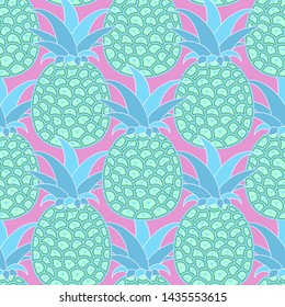 Pineapples seamless pattern. Tropical background. Vector illustration. Ready For Your Design, Greeting Card, Banner