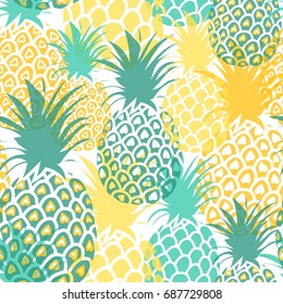 Pineapples seamless pattern. Tropical background. Vector illustration. All over print.