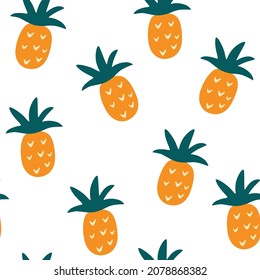 Pineapples seamless pattern. Tropical fruits. Perfect for wrapping paper, banner, textile, wallpaper. Vector cartoon illustration.